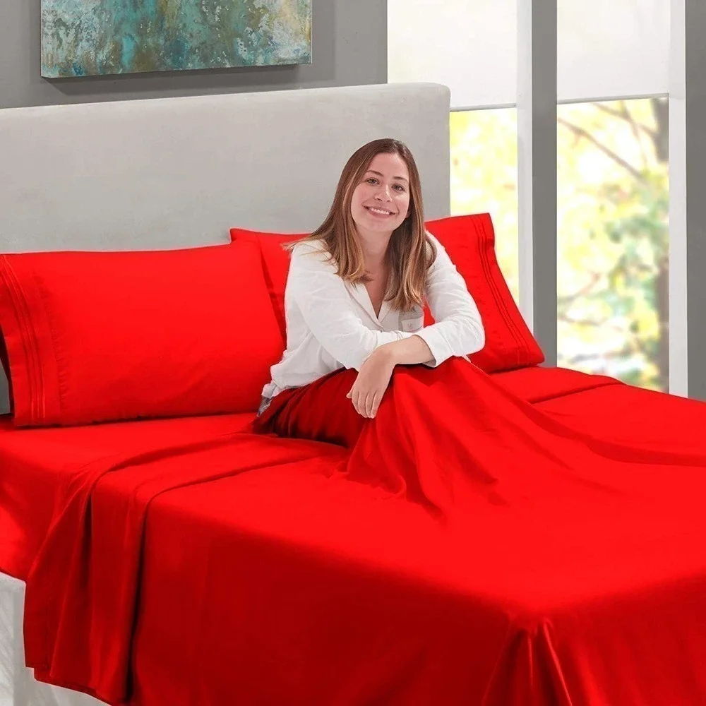 Nestl Deep Pocket Fitted & Flat‎ Sheet/ 2 Pillowcases King Size Orange New